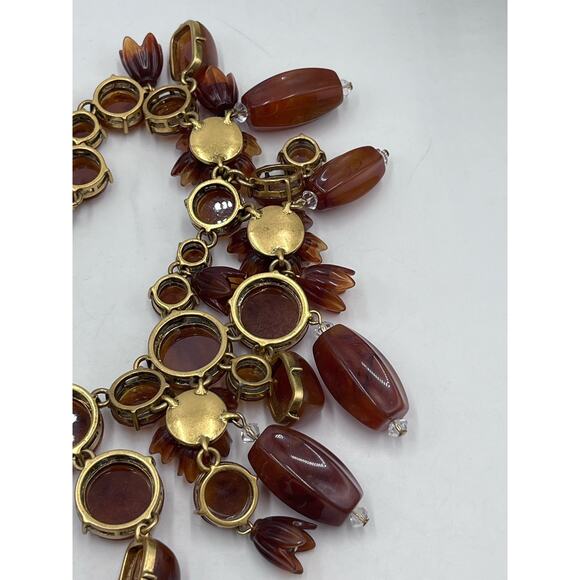 J. CREW Vintage Amber Brown Lucite Asymmetric Crystal Collar Bib Necklace - Picture 7 of 16